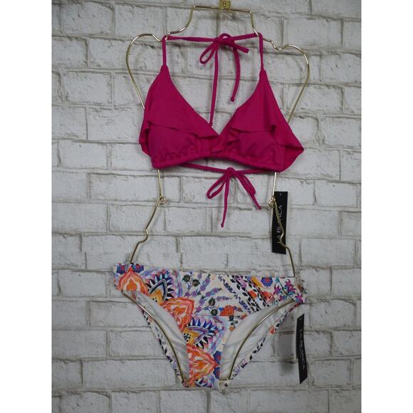 La Blanca Other - $124 La Blanca Berry Ruffle Bikini Top 6 & Printed Hipster Bottom 8 NEW L552